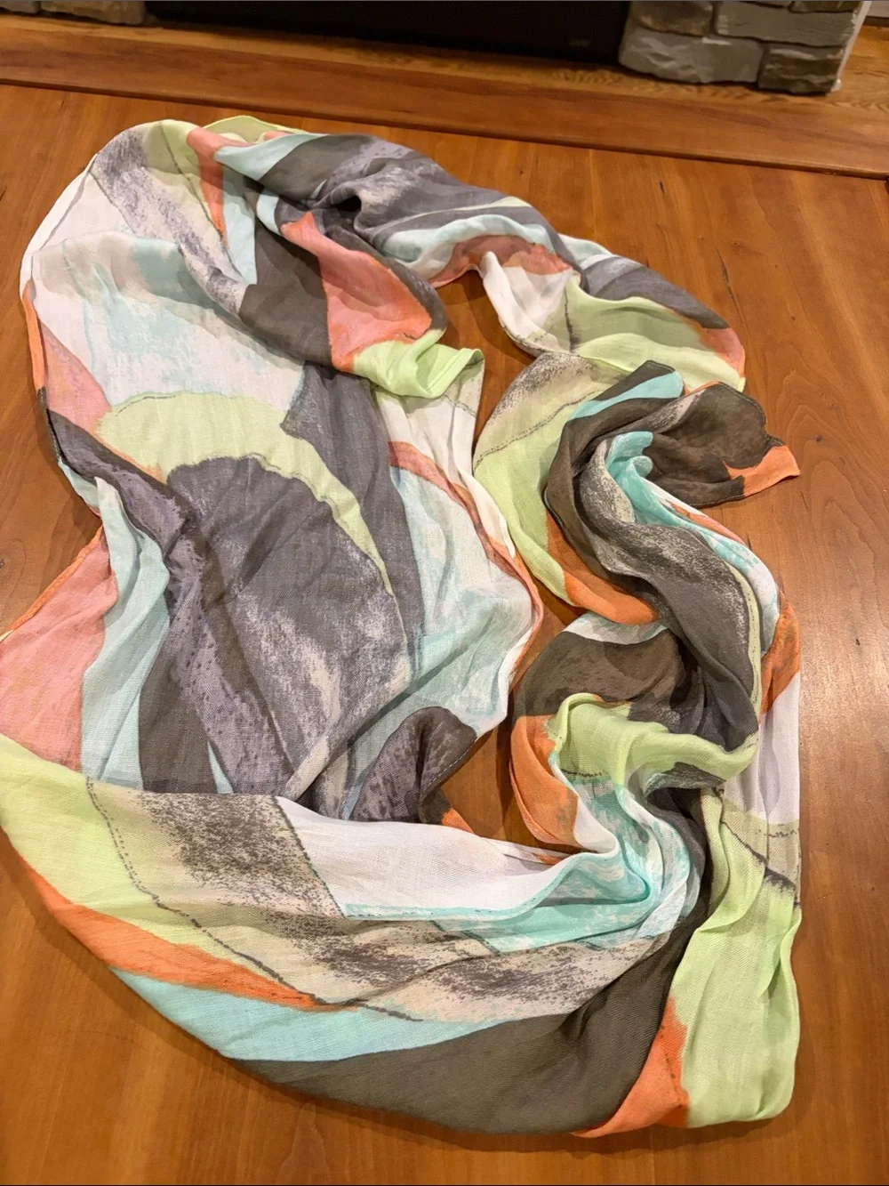 Lightweight Abstract Pattern Scarf in Gray and Pastel Colors